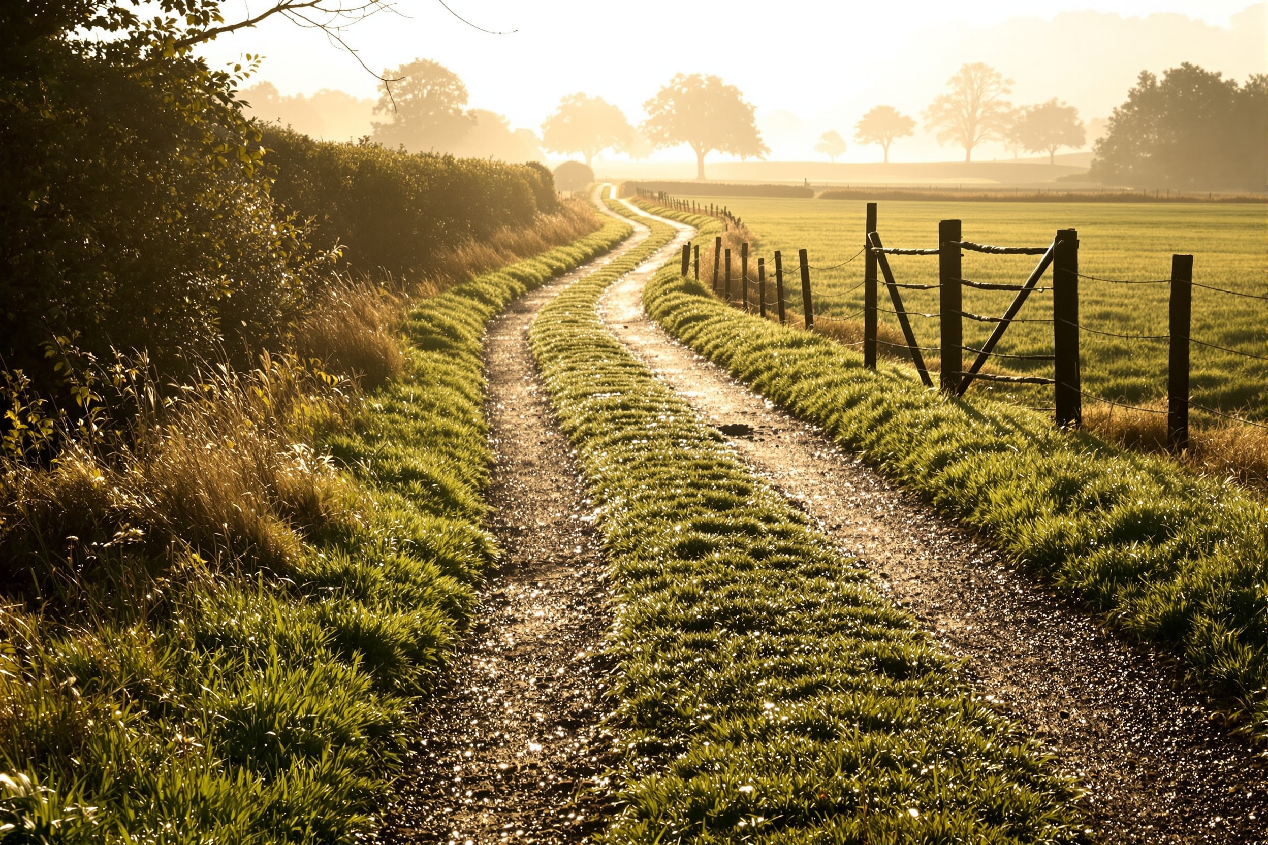 An early morning countryside footpath, the kind of route a dog needs daily